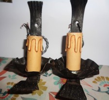 2 appliques en fer forgé vintage bougie électrique, couleur noir vieilli argent