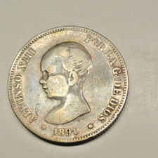ESPAGNE ALFONSO XIII 2 PESETAS SILVER 1891  RARE