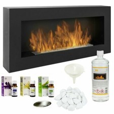 Cheminée Bio Éthanol Noir Mat 90x40 Brûleur à Feu Eco Design + Accessoires