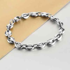Bracelet grains de cafe couleur argent en acier inoxydable 22 cm 7mm homme femme
