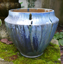 Grand Cache pot ART DECO grès CHARLES GREBER signé coulées d'émaux polychromes