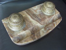 ANCIEN ENCRIER EN MARBRE ET BRONZE ECRITURE SUPERBE