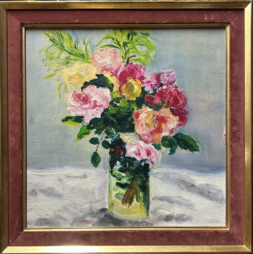 Antique oil painting bouquet - antique,