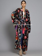 Veste En Velours Luxueux Imprimée Florale Noire Robe Longue