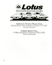 Publicité ancienne anglaise voitures Lotus hand picked D 1978 issue de magazine