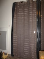 LOT DE 2 RIDEAUX PAIRE DE VOILAGE LONG 220 X 140 CM 2 PANS GRAND TAUPE ANNEAUX A