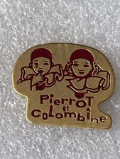 Pin’s Rare Pierrot Et Colombine Clown Comedia Dell’arte Rouge Dorée Signé RG Pub