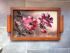  Petit PLATEAU Art Déco Peinture Sous Verre Signé 