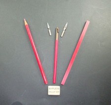 LOT PC2 ECOLE SCOLAIRE ANCIEN ECOLIER PORTE PLUME GOMME CRAYON ROUGE REGLE OLD