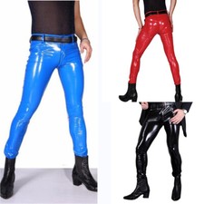 Hommes Faux Latex Leggings Pantalon Slim Sexy Mouillé Look Brillant Skinny Scène