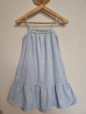 CYRILLUS : ROBE FILLE RAYURES ET BRODERIES 100 % COTON BLEU BLANC  