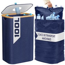 Poubelle de Cuisine 100L - Poubelle de Recyclage avec 2 Sacs de Transport XXL...