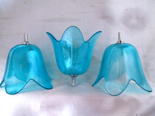 lot 3 TULIPES de PHOTOPHORE Verre teinté bleu Bougoire Tulip Glass candlestick