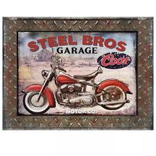 Plaque geante steel bros, déco murale métal vintage, déco route 66, garage moto