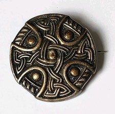 Broche Ancienne Argent Massif Poinçonnée Décor Celtique Fin XIXe Ø 3,3 cm Bijoux
