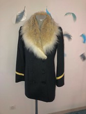 luxueux caban style marin laine noire + col fourrure SAM RONE taille 36 (S)