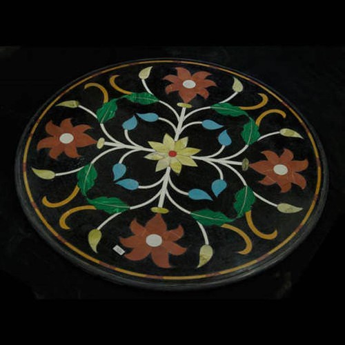 Black marble round side - black,
