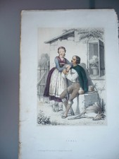 GRAVURE 1880  TYROL AUTRICHE   COSTUME LITHOGRAPHIE COULEURS
