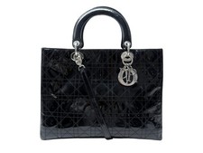 SAC A MAIN CHRISTIAN DIOR LADY DIOR LARGE CUIR CANNAGE VERNI NOIR HANDBAG 6200€