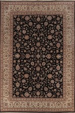 Tapis Oriental Chinois Aubusson Noir 9x12 Fait Main En Laine Motif Floral
