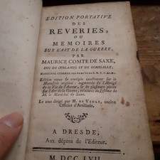 édition portative des réveries MAURICE comte de SAXE dresde 1757