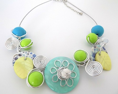 Collier plastron bleu vert