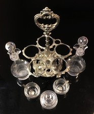 ANCIEN SERVITEUR SERVICE DE TABLE Huile Vinaigre Sel Poivre Moutarde/ XIXe