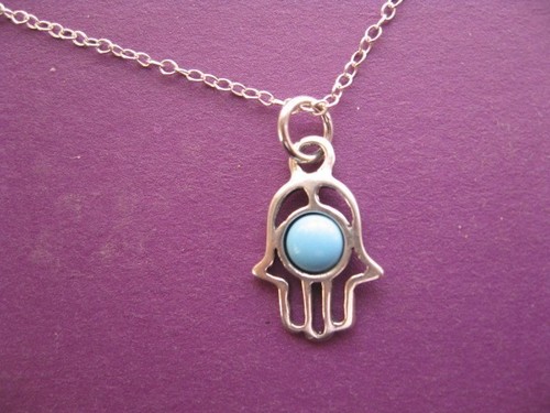 Turquoise hamsa necklace - turquoise,