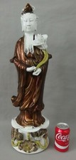 Large Antique Blanc de Chine Polychrome Porcelain Guanyin Statue 20th C. 62,5 CM