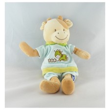 Doudou Vache bleu vert brodé
