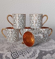 SIX TASSES A CAFE Porcelaine fine décor floral et intérieur OR