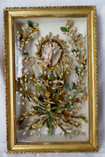 Ancien "Globe" de Mariée, Cadre Sous Verre ,bouquet Fleurs cire ,ange biscuit,PB