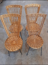 Chaises  Vintage en rotin tressé - Années 60 / 70 - Piétement en Métal -