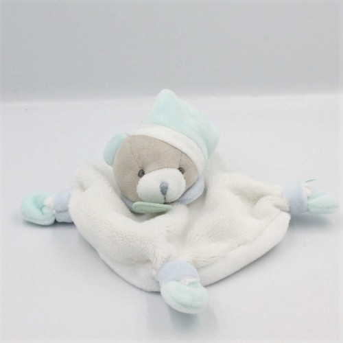 Doudou plat ours blanc bleu