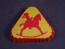 Antique tin toy beach mold sand beach game child on rocking horse 1930's rare