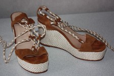 SAN MARINA  Sandales Compensées Cuir Rouge Motifs Cerises Fraises T 39 TBE