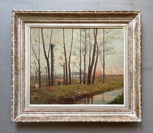 Berges rivière huile sur - de,