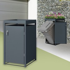 Abri pour 1 poubelle 240L en acier anthracite 68x80x124 cm box avec jardinière