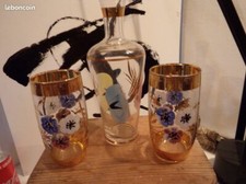 Service a cocktail duo tête a tête en verre émaillé de MONACO 3 pièces.