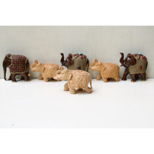 En Bois Décoratifs Cadeau Artisanal Ensemble 6 Éléphant Table Décor Indien