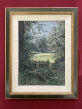 Tableau Panneau Bois Peinture A L'huile Paysage Signée  