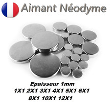 Aimant Neodyme puissant épaisseur 1mm : 1X1 2X1 3X1 4X1 5X1 6X1 8X1 10X1 12X1