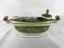 MAGNIFIQUE ENCRIER / PORTE PLUMES STYLE EMPIRE EN PORCELAINE DE PARIS SIGNÉE