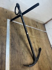 encre marine ancienne grappin 2 branches en fer  forgé outil 19ème Pêche Bateau