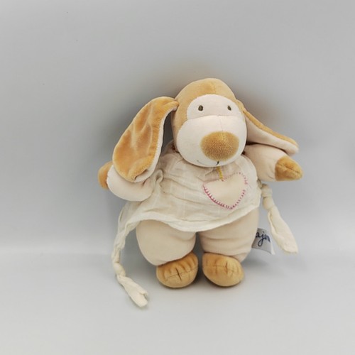 Doudou chien beige blanc robe