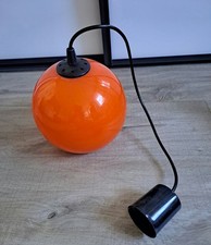 Vintage Suspension Globe boule verre orange lustre années 70 design 1970