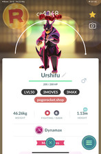 Dmax Urshifu Single Strike Style LVL50 3MOVES 3MAX Non-Shiny Dynamax Go Reg o...