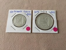 France 2 Pièces Argent 10francs Turin+20Francs  1933