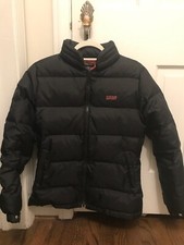 Bebe Sport Black Quilted Down Winter Coat/Jacket with Pink Silky Interior Size M