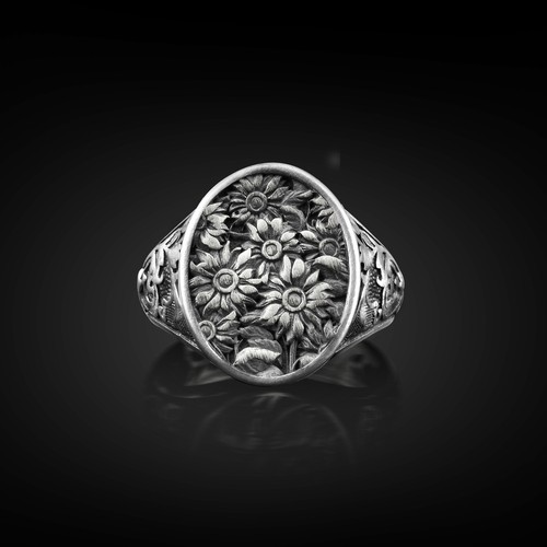 Bague chevalière homme fleur